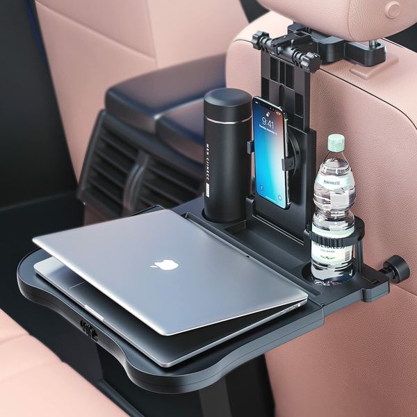 Foldable Car Backseat Table Tray with Non-slip Mat Seat Back Laptop Desk with Phone Holder for Working Eating Traveling