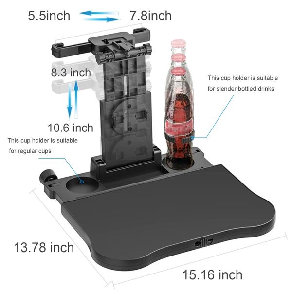 Foldable Car Backseat Table Tray with Non-slip Mat Seat Back Laptop Desk with Phone Holder for Working Eating Traveling