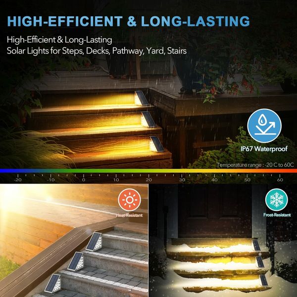 LED Solar Step Lights Waterproof Outdoor Stair Lights,Warm White Solar Deck Lights IP67 Solar Decoration Lights for Yard,Patio,Garden,Walkways,Front Door,Pathway,Driveway,Porch (6Pack)