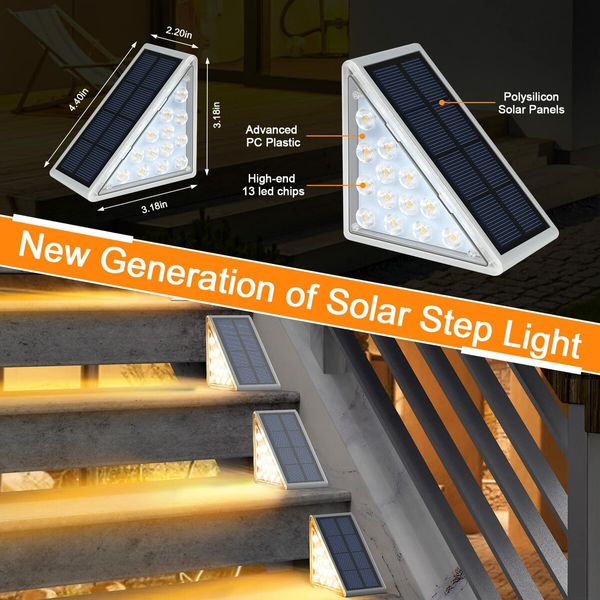 LED Solar Step Lights Waterproof Outdoor Stair Lights,Warm White Solar Deck Lights IP67 Solar Decoration Lights for Yard,Patio,Garden,Walkways,Front Door,Pathway,Driveway,Porch (2Pack)