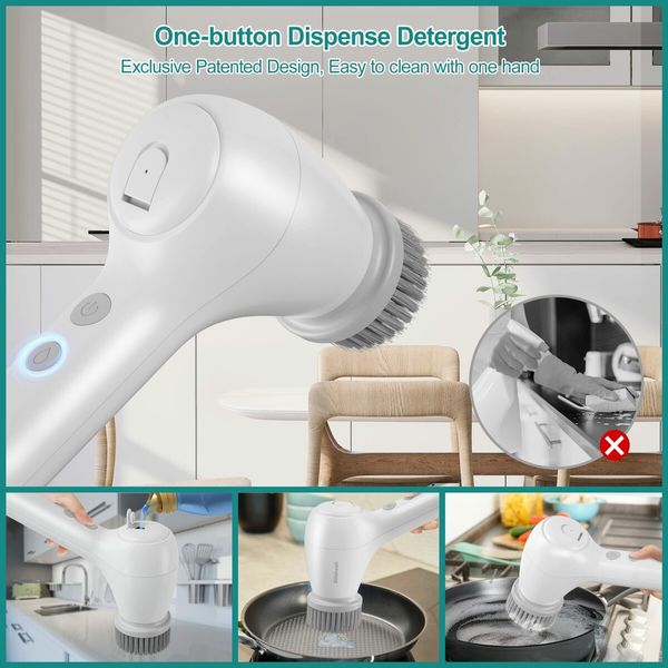 Electric Spin Scrubber Power Cleaning Brush with Auto Detergent Dispenser Portable for Bathroom Kitchen Wall Oven