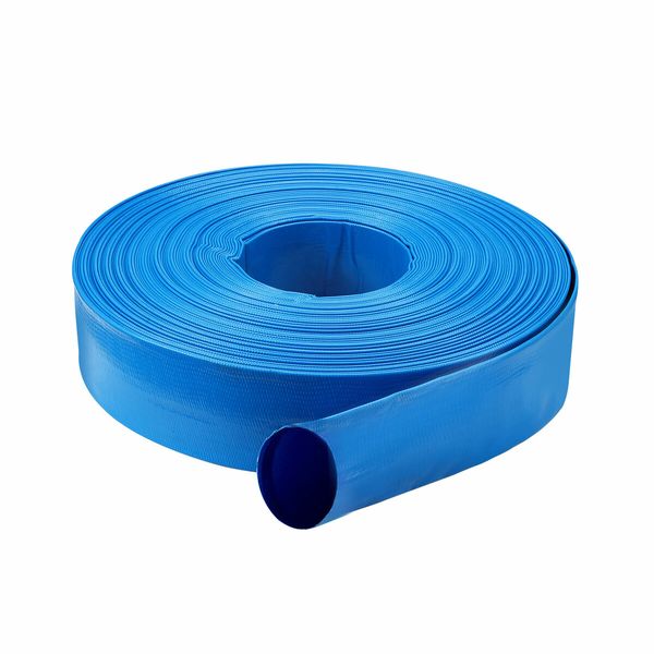 1.5inch Lay Flat Hose PVC Water Discharge Drain Transfer Backwash Pipe Irrigation Pump Outlet Weatherproof Burstproof 50m Blue