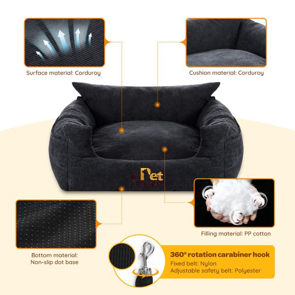 Dog Car Seat Cat Bed Booster Sofa Pet Calming Couch Cushion Puppy Washable Protector Camping Travel Basket Carrier Safety Belt Medium 55x55x30cm