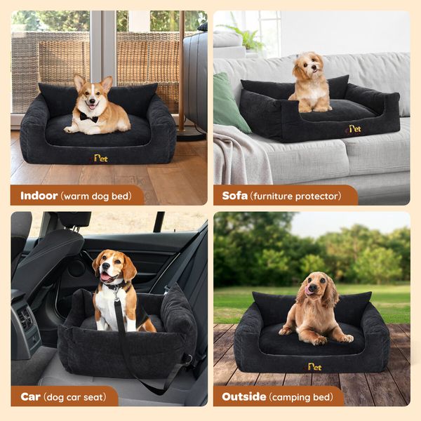 Dog Car Seat Protector Cat Bed Booster Large Pet Calming Washable Sofa Couch Cushion Camping Travel Basket Carrier Puppy Safety Belt 80x55x30cm