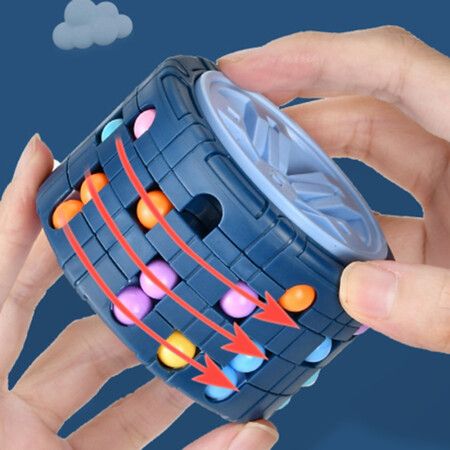 3D Cylinder Cube Toy Magical Bean Gyro Rotate Slide Puzzle Games Relieve Stress for Children Educational Montessori Infant Toys Color Blue