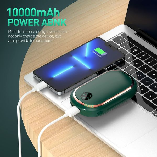 Hand Warmers Rechargeable,6000 mAh Electric Hand Warmer,Double-Sided Fast Heating,3 in 1 Reusable Electric Handwarmer & Power Bank with Digital Display & Sunset Light (Green)