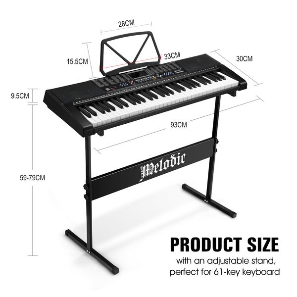 Electric Piano Electronic Keyboard Melodic 61 Lighted Keys USB Port 50 Demo Songs Music Stand