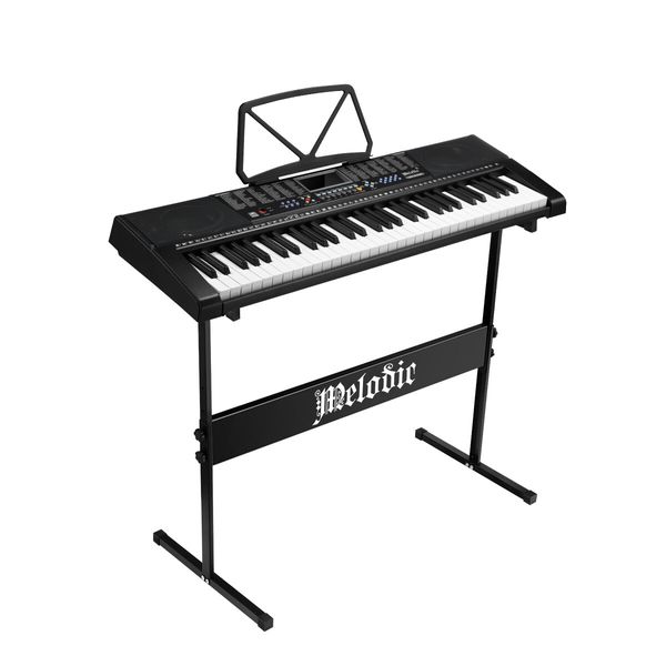 Electric Piano Electronic Keyboard Melodic 61 Lighted Keys USB Port 50 Demo Songs Music Stand