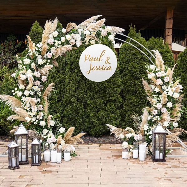 Round Wedding Party Arch Backdrop Stand Balloon Flower Photo Holder Display Double Rail Birthday Decoration Metal Frame White