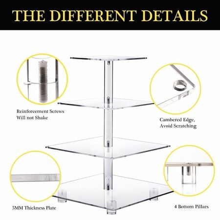 4 Tier Cupcake Stand Acrylic Tower Display with LED Light Premium Holder Dessert Tree Tower for Birthday Cady Bar Decor Weddings,Parties Events (Yellow Light)