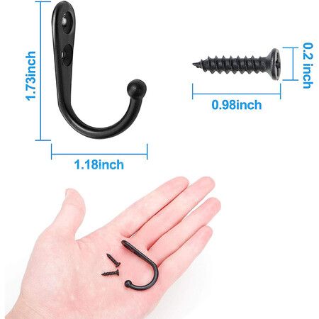 25 Pieces Black Hooks for Hanging Hat, Towel, Key, Robe, Coats, Scarf, Bag, Cap, Coffee Cup, Mugs