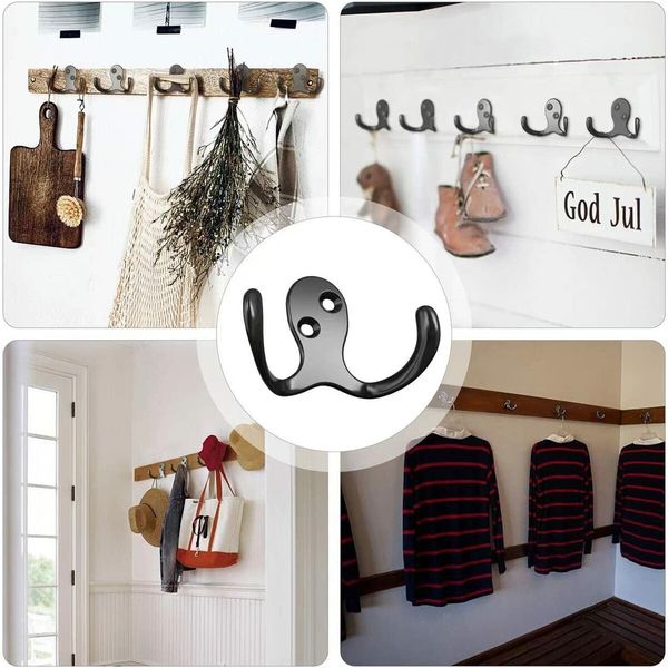 12 Pieces Double Coat Hooks, Heavy Duty Coat Hooks with 24 Screws, Cup Hooks, Wall Hooks, Backpack Hooks, Robe Hooks, Hat Hook