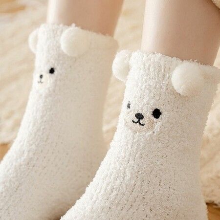 Women Winter Warm Fluffy Socks Home Floor Sleep Kawaii 3D Cute Animal Thick Fleece Fuzzy Sock Fashion Style Color Orange