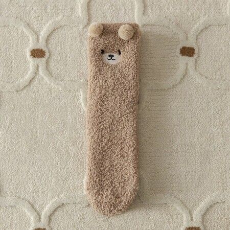 Women Winter Warm Fluffy Socks Home Floor Sleep Kawaii 3D Cute Animal Thick Fleece Fuzzy Sock Fashion Style Color Khaki