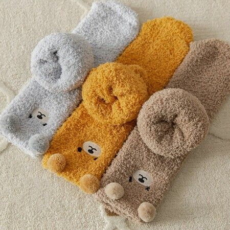 Women Winter Warm Fluffy Socks Home Floor Sleep Kawaii 3D Cute Animal Thick Fleece Fuzzy Sock Fashion Style Color Coffee