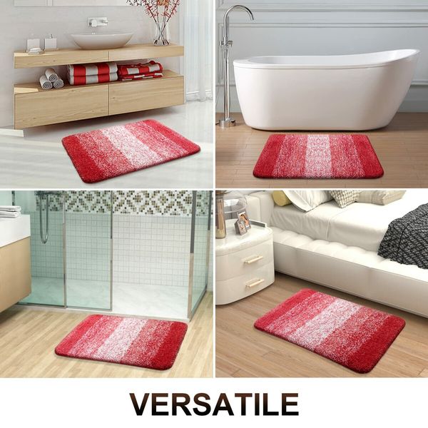 Bath Mats Rug Non-Slip Plush Shaggy Bath Carpet Machine Wash Dry for Bathroom Floor-48*78cm Red