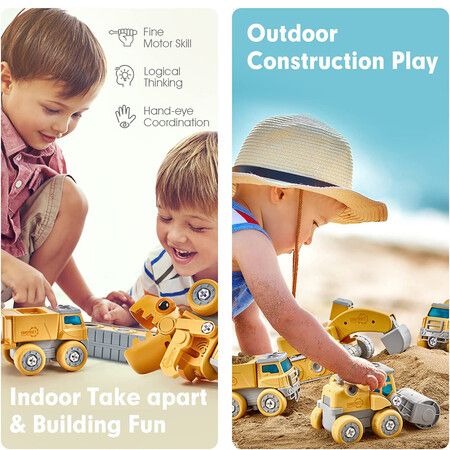 Dinosaur Toys for Boys, 5-in-1 Construction Vehicles Transform into Dinosaur Robot, STEM Construction Toy for 5+Year Olds Educational Gift