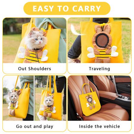 Pet Tote Bag Breathable Exposed Pet Canvas Bag Small bee-shaped cat bag shoulder bag small dog handbag pet dog bag XL size