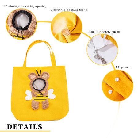 Pet Tote Bag Breathable Exposed Pet Canvas Bag Small bee-shaped cat bag shoulder bag small dog handbag pet dog bag XL size