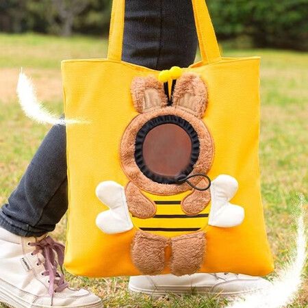 Pet Tote Bag Breathable Exposed Pet Canvas Bag Small bee-shaped cat bag shoulder bag small dog handbag pet dog bag XL size