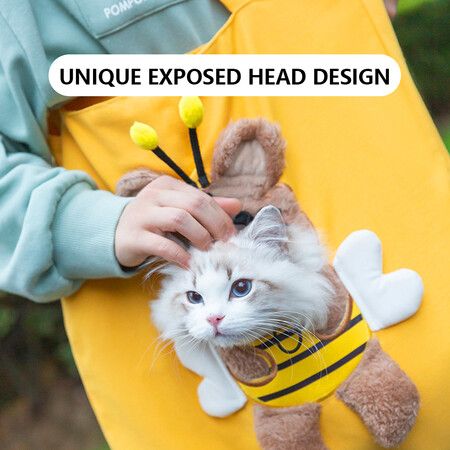 Pet Tote Bag Breathable Exposed Pet Canvas Bag Small bee-shaped cat bag shoulder bag small dog handbag pet dog bag XL size