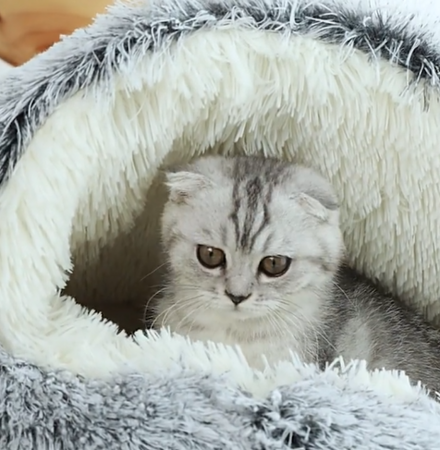 Round Plush Fluffy Hooded Cat Bed Cave, Cozy for Indoor Cats or Small Dog beds, Soothing Calm Anti-nxiety Bed Waterproof Bottom Washable (50cm, Grey)