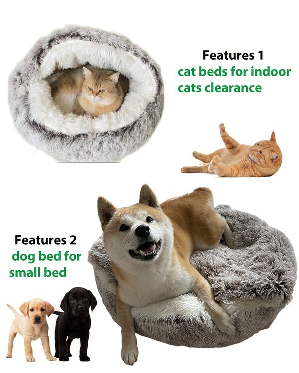 Round Plush Fluffy Hooded Cat Bed Cave, Cozy for Indoor Cats or Small Dog beds, Soothing Calm Anti-nxiety Bed Waterproof Bottom Washable (50cm, Grey)