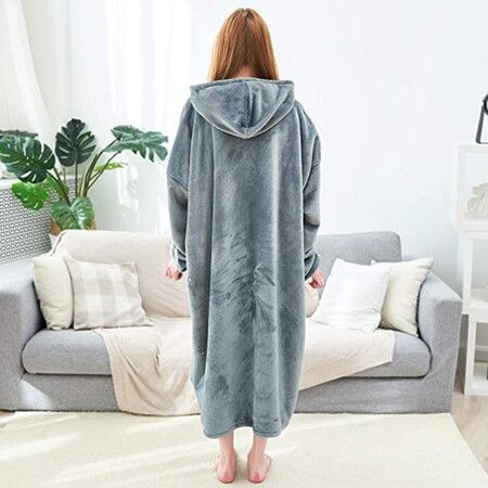 Wearable Blanket Hoodie,Oversized Cozy Soft Warm Sherpa Sweatshirt with Hood Pocket and Sleeves for Adult Women Men Teens,One Size Fits All(Dark Gray)