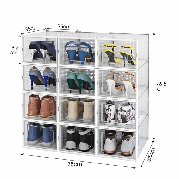 12Pcs Shoe Box Storage Case Clear Boxes Sneaker Display Plastic Extra Large Stackable Container Unit Transparent Organizer