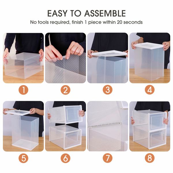 12Pcs Shoe Box Storage Case Clear Boxes Sneaker Display Plastic Extra Large Stackable Container Unit Transparent Organizer