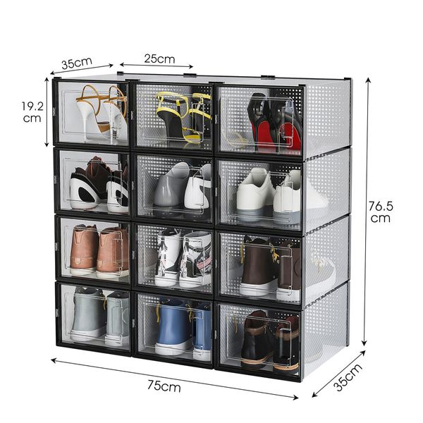 12PCS Shoe Storage Box Sneaker Display Case Plastic Clear Boxes Stackable Organizer Transparent Container Unit Extra Large