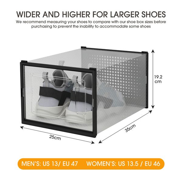 12PCS Shoe Storage Box Sneaker Display Case Plastic Clear Boxes Stackable Organizer Transparent Container Unit Extra Large