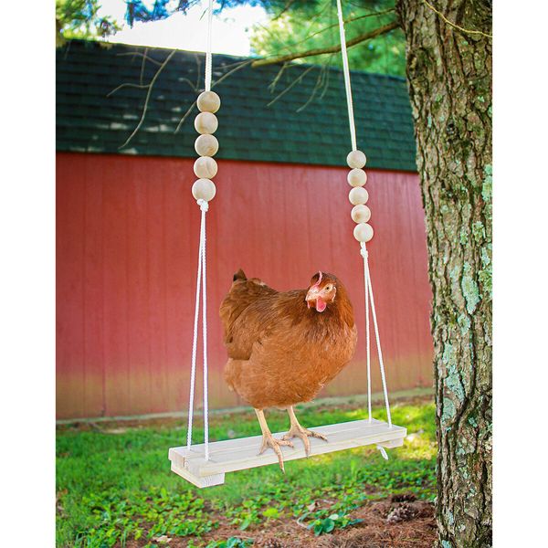 Chicken Swing Toy for Coop,Natural Safe Wooden Accessories Large Durable Perch Ladder for Poultry Run Rooster Hens Chicks Pet Parrots Macaw Entertainment Stress Relief for Birds