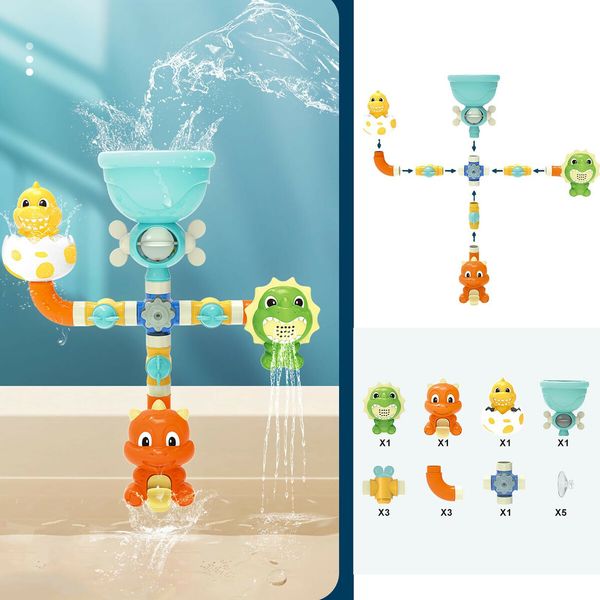 Bath Toys For Kids,Bathroom Dinosaur Pipe Water Wheel Turning Fun Baby Playing In Water DIY Bath Toys