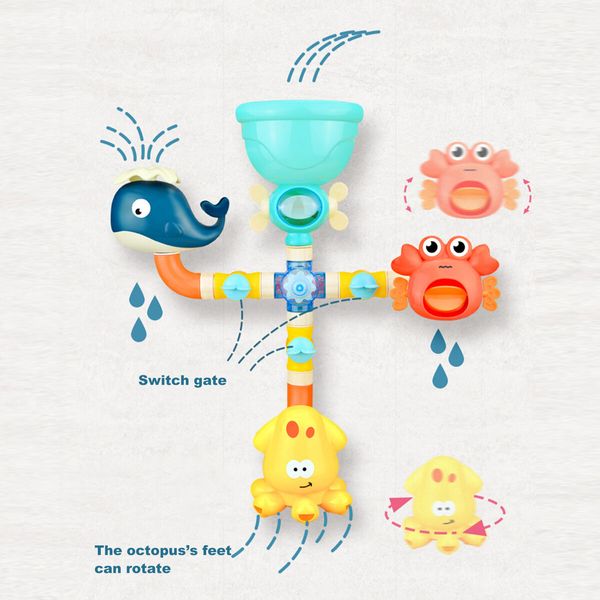 Baby Bath Toys, DIY Pipes Cute Animal Water Spray Baby Bath Toys, Bathtub Toys for Toddlers Kids Girls Boys