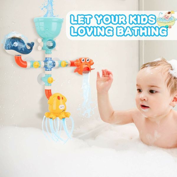 Baby Bath Toys, DIY Pipes Cute Animal Water Spray Baby Bath Toys, Bathtub Toys for Toddlers Kids Girls Boys