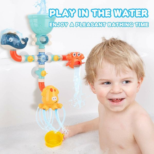 Baby Bath Toys, DIY Pipes Cute Animal Water Spray Baby Bath Toys, Bathtub Toys for Toddlers Kids Girls Boys