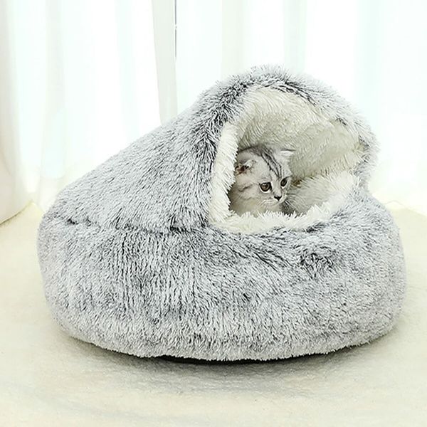 Cat Bed Winter Warm Shell Semi Enclosed Cat Litter Pet Cat Bed Puppy Cat Soft Self-Warming Plush Bed for Pets (70cm, Pink)