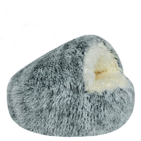 Cat Bed Winter Warm Shell Semi Enclosed Cat Litter Pet Cat Bed Puppy Cat Soft Self-Warming Plush Bed for Pets (70cm, Light Grey)