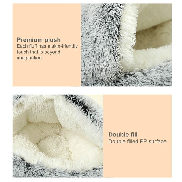 Cat Bed Winter Warm Shell Semi Enclosed Cat Litter Pet Cat Bed Puppy Cat Soft Self-Warming Plush Bed for Pets (70cm, Light Grey)