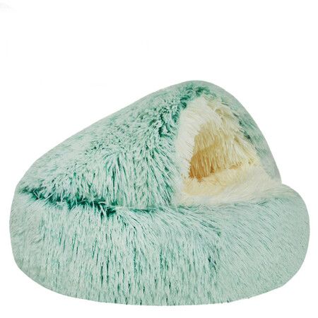 Cat Bed Winter Warm Shell Semi Enclosed Cat Litter Pet Cat Bed Puppy Cat Soft Self-Warming Plush Bed for Pets (50cm, Green)