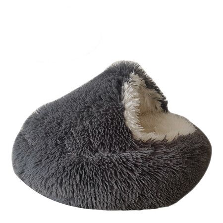 Cat Bed Winter Warm Shell Semi Enclosed Cat Litter Pet Cat Bed Puppy Cat Soft Self-Warming Plush Bed for Pets (60cm, Deep Grey)