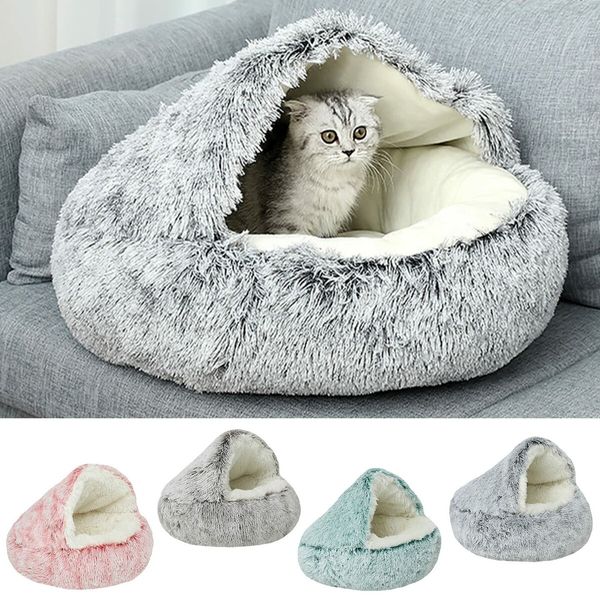 Cat Bed Winter Warm Shell Semi Enclosed Cat Litter Pet Cat Bed Puppy Cat Soft Self-Warming Plush Bed for Pets (50cm, Coffee)