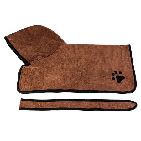 Dog Bathrobe Towel Microfiber Pet Drying Moisture Absorbing Towels Coat for Dog and Cat (L, Brown)