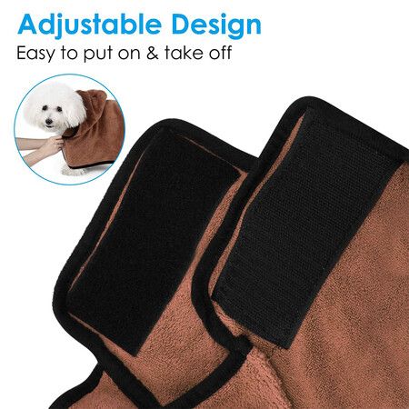 Dog Bathrobe Towel Microfiber Pet Drying Moisture Absorbing Towels Coat for Dog and Cat (L, Brown)