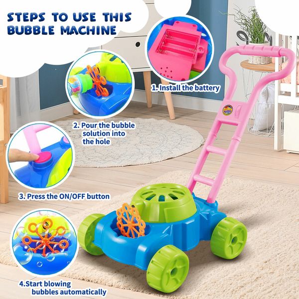 Bubble Lawn Mower Electric Blower Maker Machine Toddler Push Toys Kids Garden Outdoor Play Game Activity Children Walking