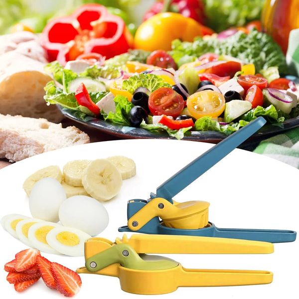 HandHeld Slicer Heavy Duty Egg Cutter Home Mushroom Slicer With Stainless Steel Blades For Potato Strawberry Soft Fruit Blue