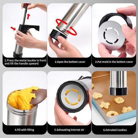 Cookie Press Gun Kit, Biscuit Maker Set with 7 Decorating Tips and 12 Cookie Press Discs