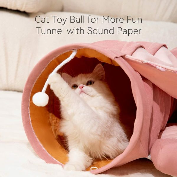 Cat Tunnel for Indoor Cats Tube with Collapsible Washable Cat Bed,Premium Cat Toy for Small Medium Large Cat-Pink