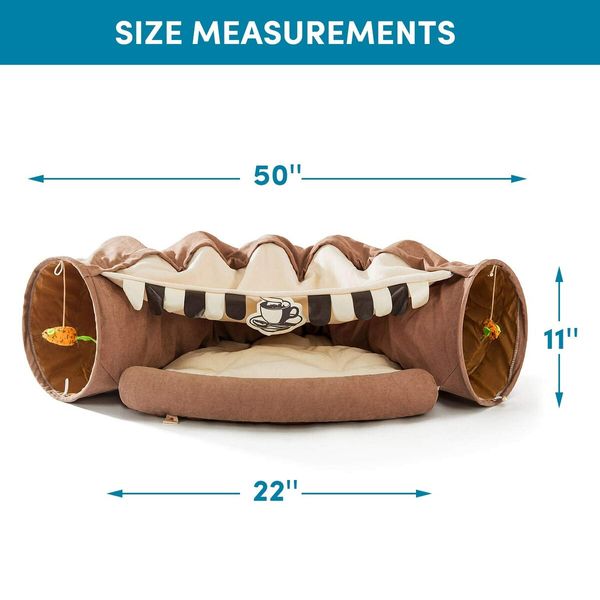 Cat Tunnel for Indoor Cats Tube with Collapsible Washable Cat Bed,Premium Cat Toy for Small Medium Large Cat-Brown